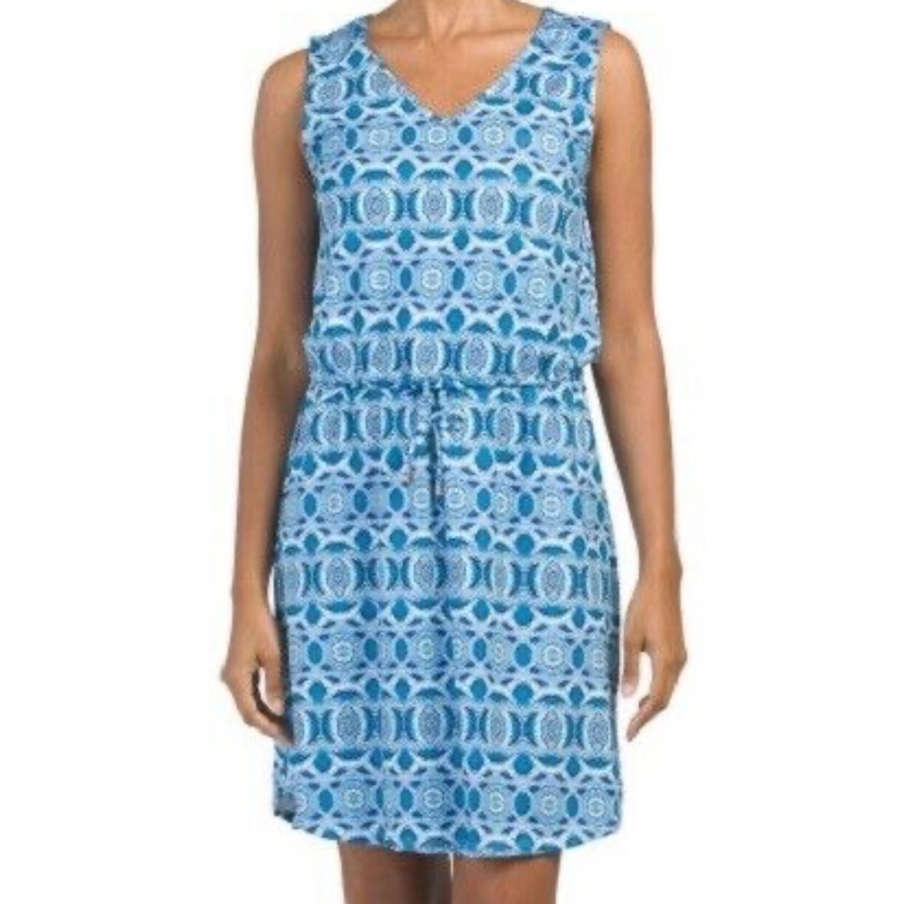 Cabana Life Blue and White Geometric Sleeveless Dress